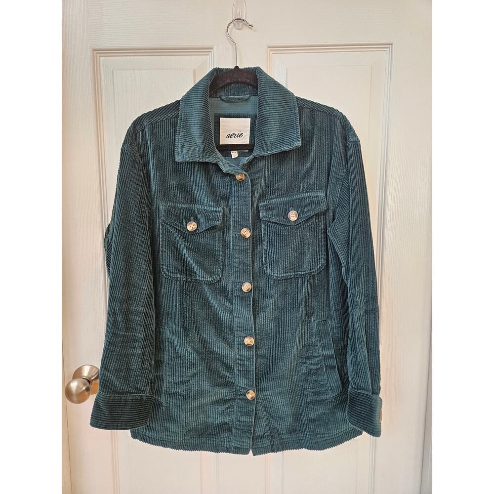 Aerie Green Corduroy Shacket Oversized Button Front Jacket XS